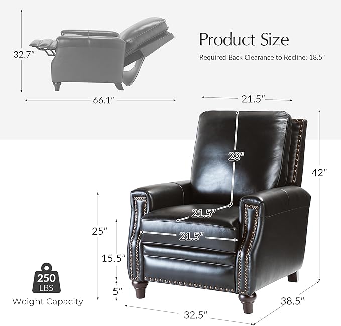 HULALA HOME Genuine Leather Manual Recliner Chairs Set of 2 - Image 2