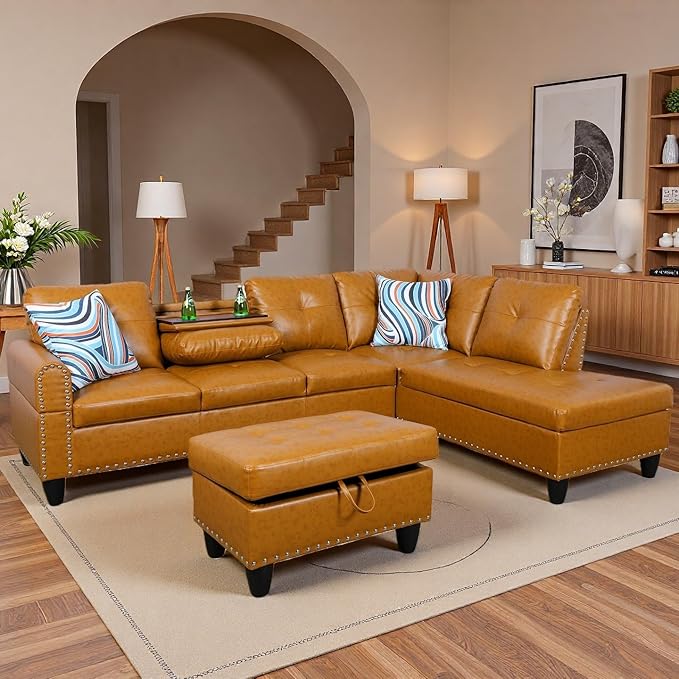 97.5" Yellow Couch L Shaped Couch Set, Modular Sectional Couches - Image 7