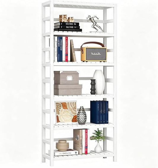 VASMIA 6-Tier Bamboo Shelf, Bamboo Storage Shelving Unit, Tall Bookcase by VASMIA