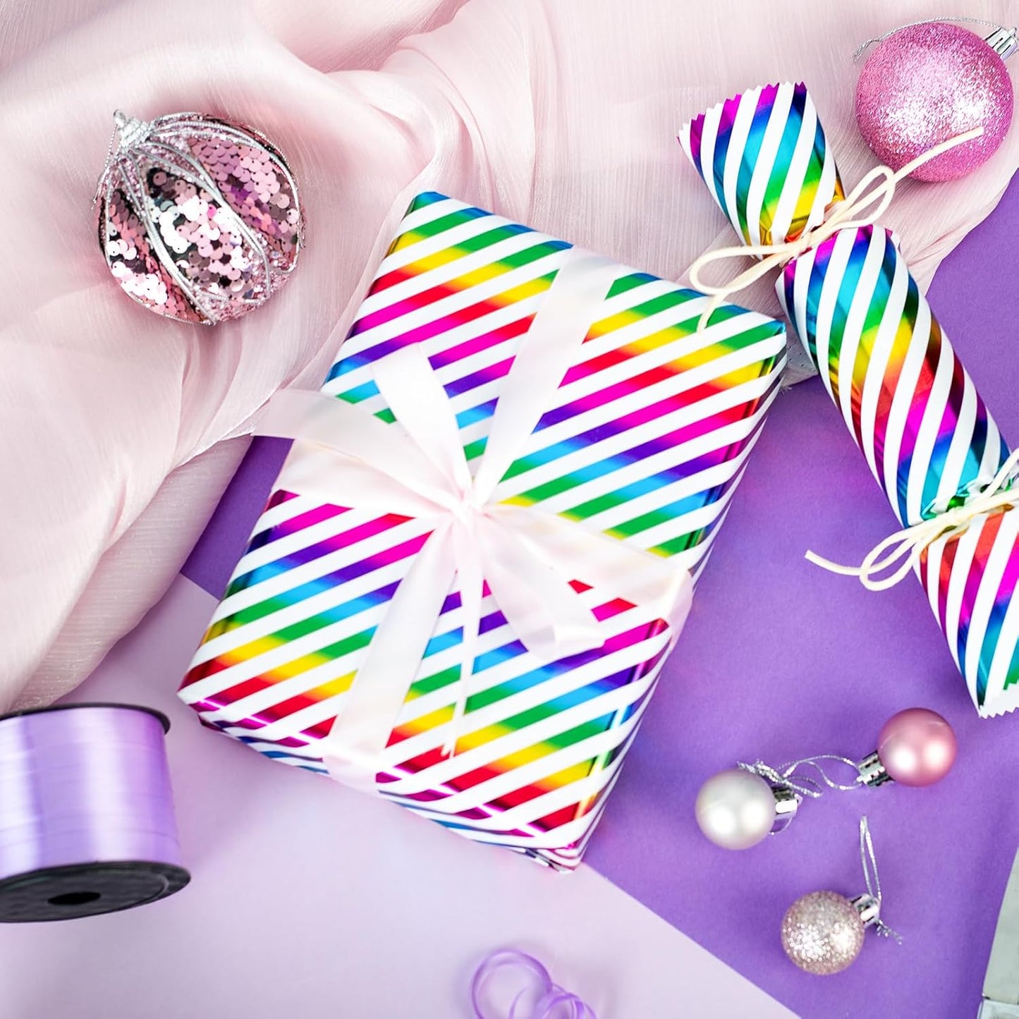 Burymento Rainbow Stripes Wrapping Paper, Gift Wrap for Birthday, Valentines, Mothers day, Graduation, Wedding, Fathers day, Baby Shower, Christmas (17in x 32.8ft)