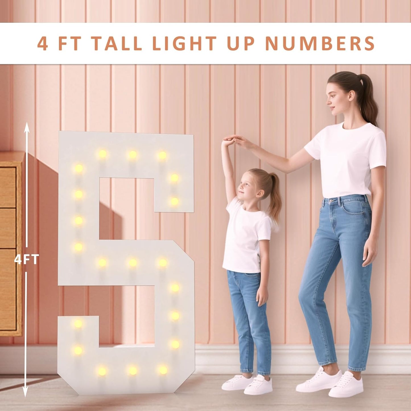 LOBOOM 4FT Light Up Numbers, Marquee Numbers 4 Feet Tall Giant Number 7 Mosaic Big Number Sign for 7th 17th 70th Birthday Party Backdrop Anniversary Decorations, Pre-Cut Large Frame