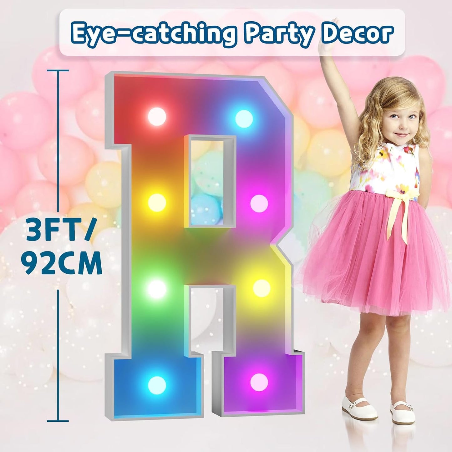 imprsv 3FT Colorful Marquee Light Up Letters R, 18 Colors Light Up Letters Alphabet Sign with Remote, Marry Me Light Up Letters, Large Letters for Birthday Engagement Anniversary Wedding Party Decor