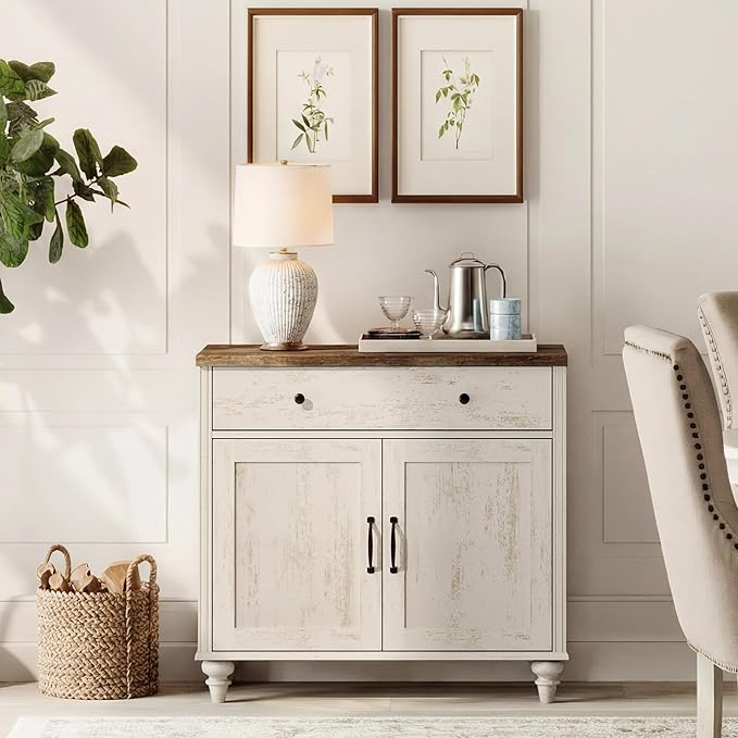 WAMPAT Buffet Cabinet with Doors & Drawer, Large Coffee Bar Table Wood Kitchen - Image 7
