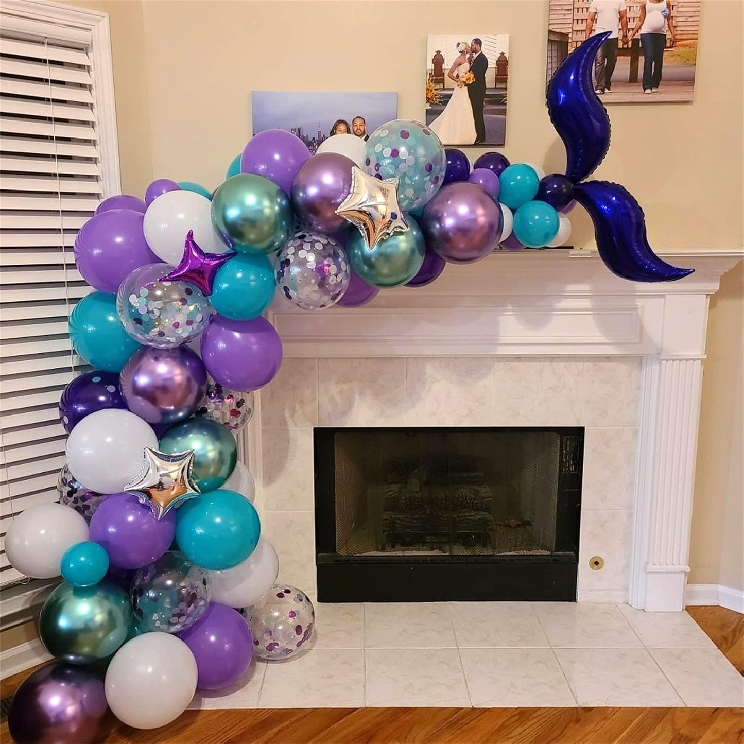 Mermaid Party Balloons 55 Pack, 12 Inch Metallic Purple Teal Blue Turquoise Green White Confetti Latex Helium Balloons Set for Kids Girls Baby Shower Mermaid Theme Birthday Party Decorations Supplies