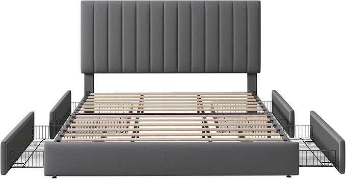 Allewie King Size Storage Bed Frame, Vertical Channel Tufted Adjustable - Image 8