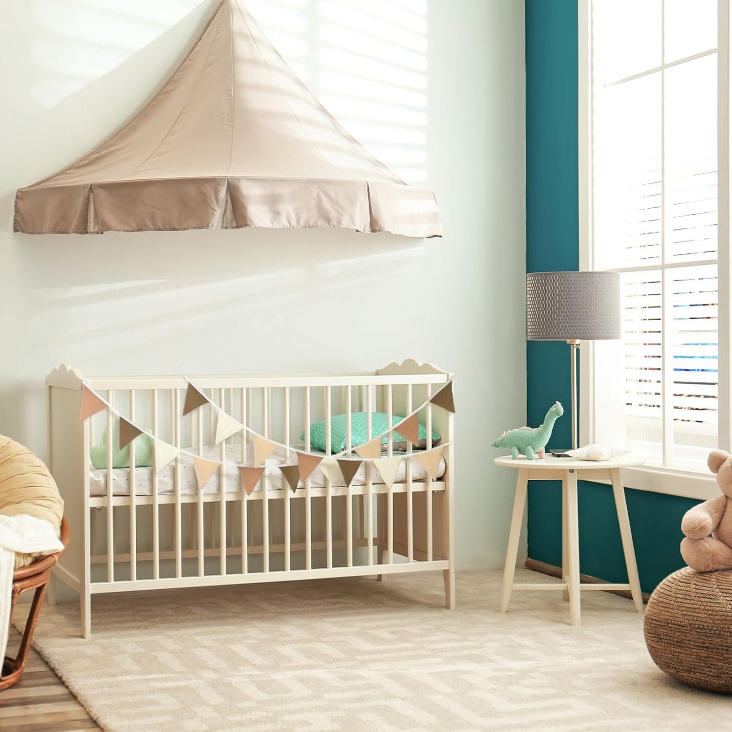 Oudain 15.5 ft Pennant Banner Flags, 2 Pcs Nursery Garland Triangle Bunting Flag Baby Banner for Nursery Decor Baby Birthday Boho Wedding Shower Party Event, Each 7.75 ft(Khaki Colors)