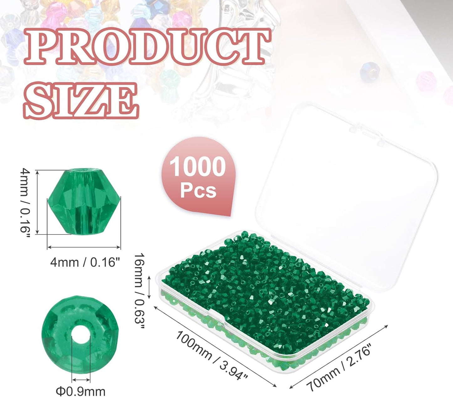 PATIKIL 1000pcs 4mm Bicone Glass Crystal Beads, Faceted Glass Spacer Beads with Box for Jewelry Making Bracelet Necklace Earrings DIY Suncatcher Craft, Green