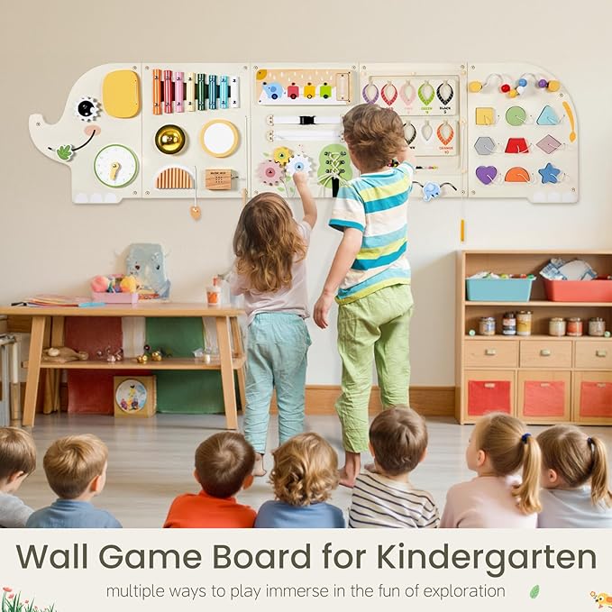Elephant Activity Wall Busy Board Panels, Wooden Montessori Learning Activity - Image 5