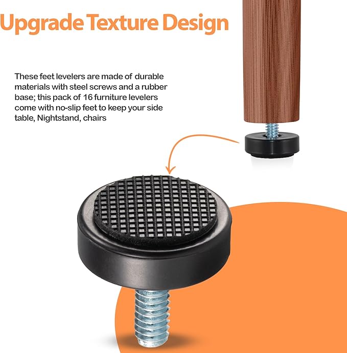 M6 Adjustable Furniture Leveler, 16 Pack Rubber Leveling Feet Screws in Threaded - Image 4