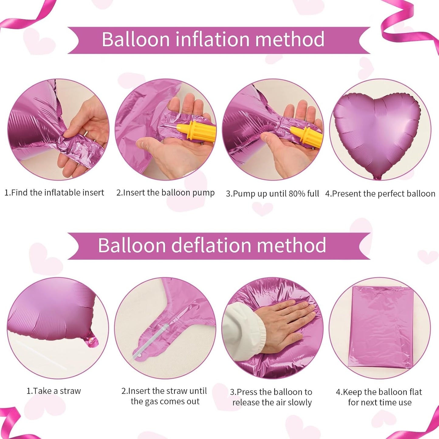 Biapian Pink Foil Heart Balloons, 10PCS Pink Heart Shape Balloons Valentines Balloons, 18inch Pink Foil Balloon for Helium Birthday Decorations for Girls Women for Valentines Day, Wedding, Baby Shower