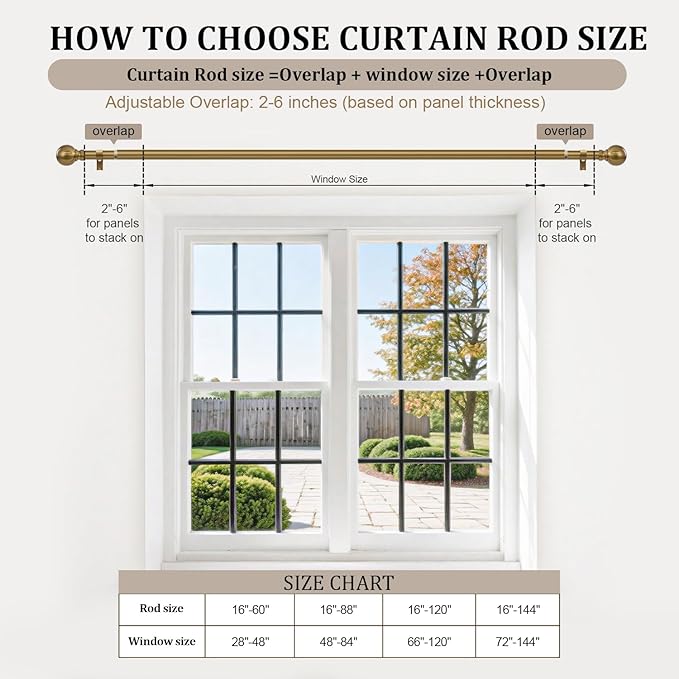 Warm Gold Long Curtain Rods for Windows 66 to 120 Inch 1" Diameter Adjustable - Image 8