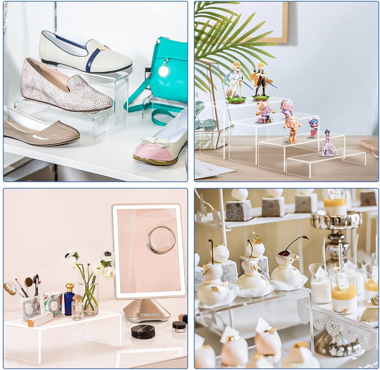 Aheroi Large Acrylic Risers, 8 Pcs 2 Set(7”L~8”L~9”L) Acrylic Display Set Rectangular Stands Shelf Clear Display Risers for Decor, Cake Shelves Retail Shoe Showcase