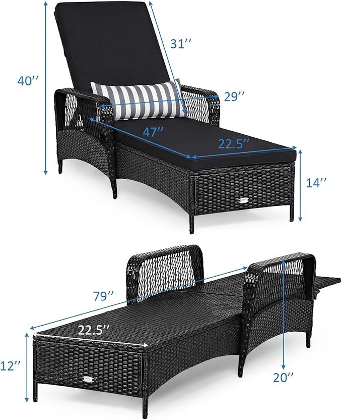 COSTWAY PE Rattan Chaise Lounge Chair, 6 Gear Adjustable Recliner - Image 3