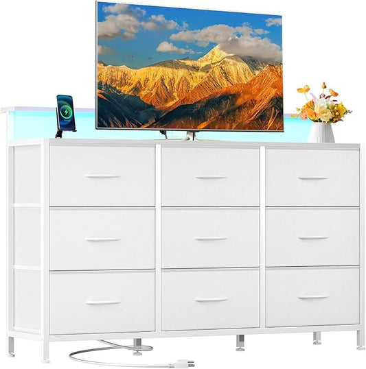 DUMOS TV Stand Dresser with 9 Fabric Drawers and Open Shelves, Entertainment by DumosLifestyle