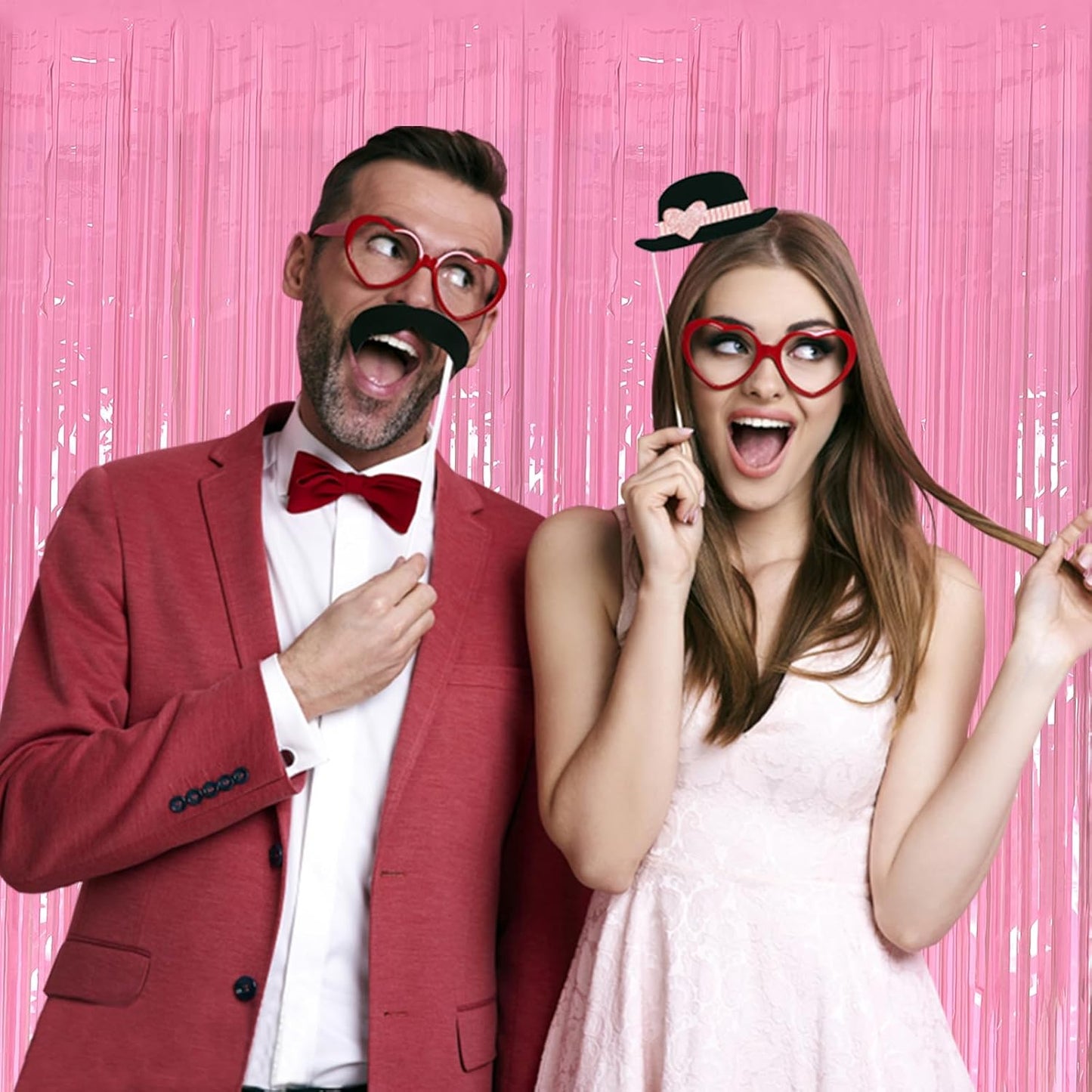 5 Pack Foil Curtain Pink Backdrop Streamers Metallic Tinsel Fringe Curtains Photo Booth Props for Birthday Wedding Engagement Bachelorette Christmas Holiday Celebration Party Decorations