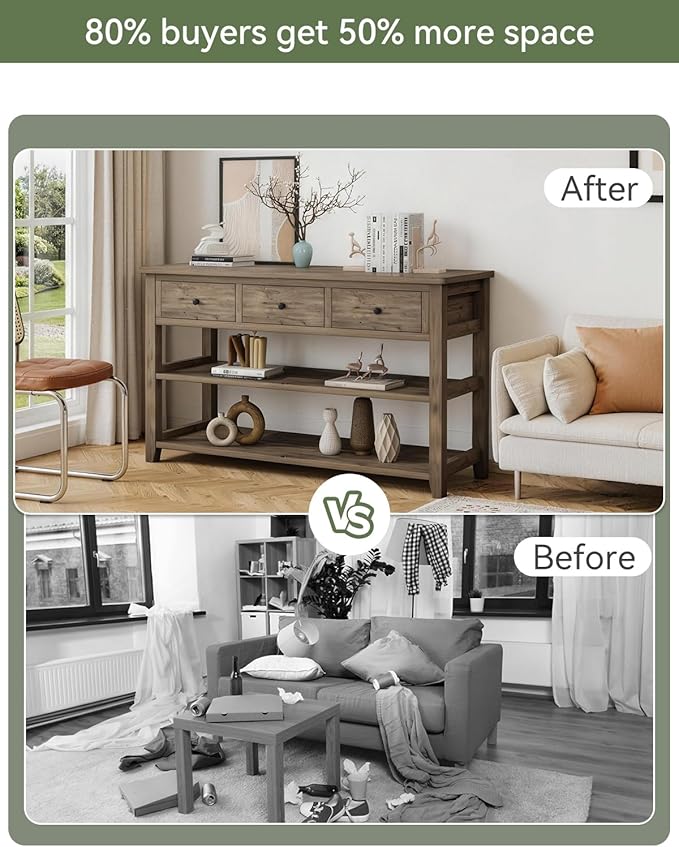 Karl home Console Table with 3 Drawers, Living Room - Image 3