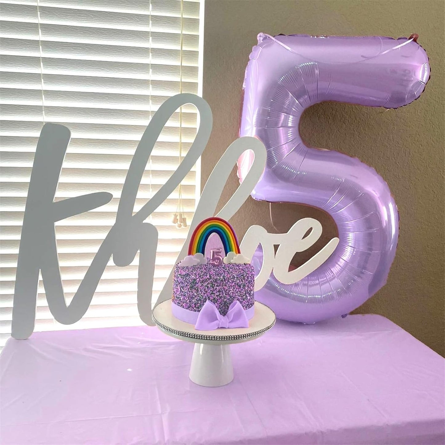 Pastel Purple 5 Balloons, 40 Inch Giant Dusty Light Purple Mylar Foil Number 0-9 Helium Balloon for Girls, Self Inflating Lilac 5th Birthday Balloon for Women Anniversary Party Decorations Supplies