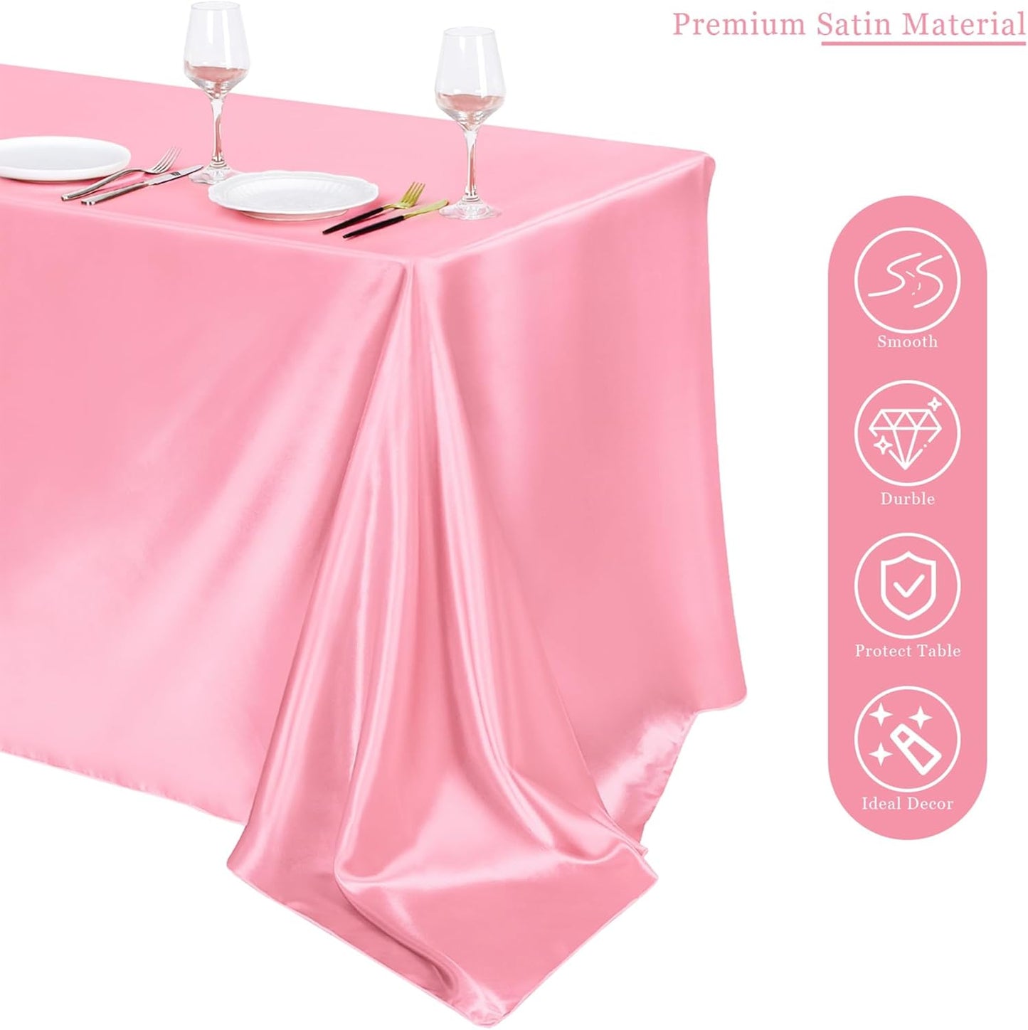 TURSTIN 4 Packs Gradient Pink Satin Tablecloth 102 x 58 Inch Overlay Satin Table Cover Rectangle Bright Silk Tablecloth Smooth Fabric Table Decoration for Wedding Banquet Party Events