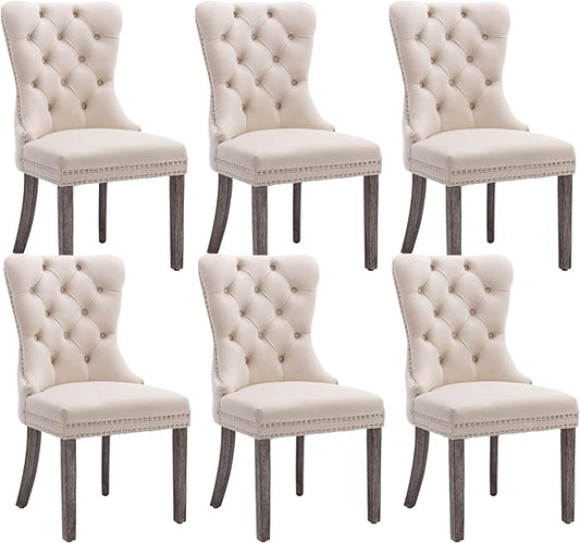KCC Velvet Dining Chairs Set of 6, Upholstered High-end Tufted Dining Room Chair by KCC