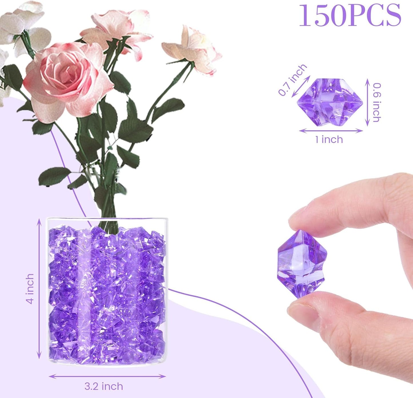 DomeStar Purple Fake Ice Rocks, 150PCS Acrylic Gems Crystals Plastic Diamonds Centerpiece for Vase Fillers Wedding Party Table Scatter