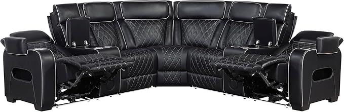 Lexicon 118" Power Reclining Sectional Sofa, Wall Hugger, 2 Recliner Seats - Image 15