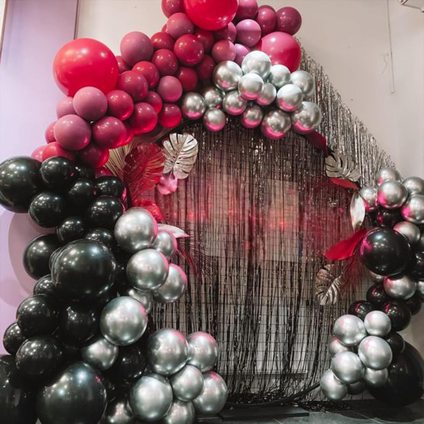 Paready Hot Pink and Black Balloons, 30 Pcs 12 Inch Black Hot Pink and Silver Latex Balloons with Ribbons for Girls Birthday Engagement Anniversary Wedding Bridal Shower Party Graduation Decoration