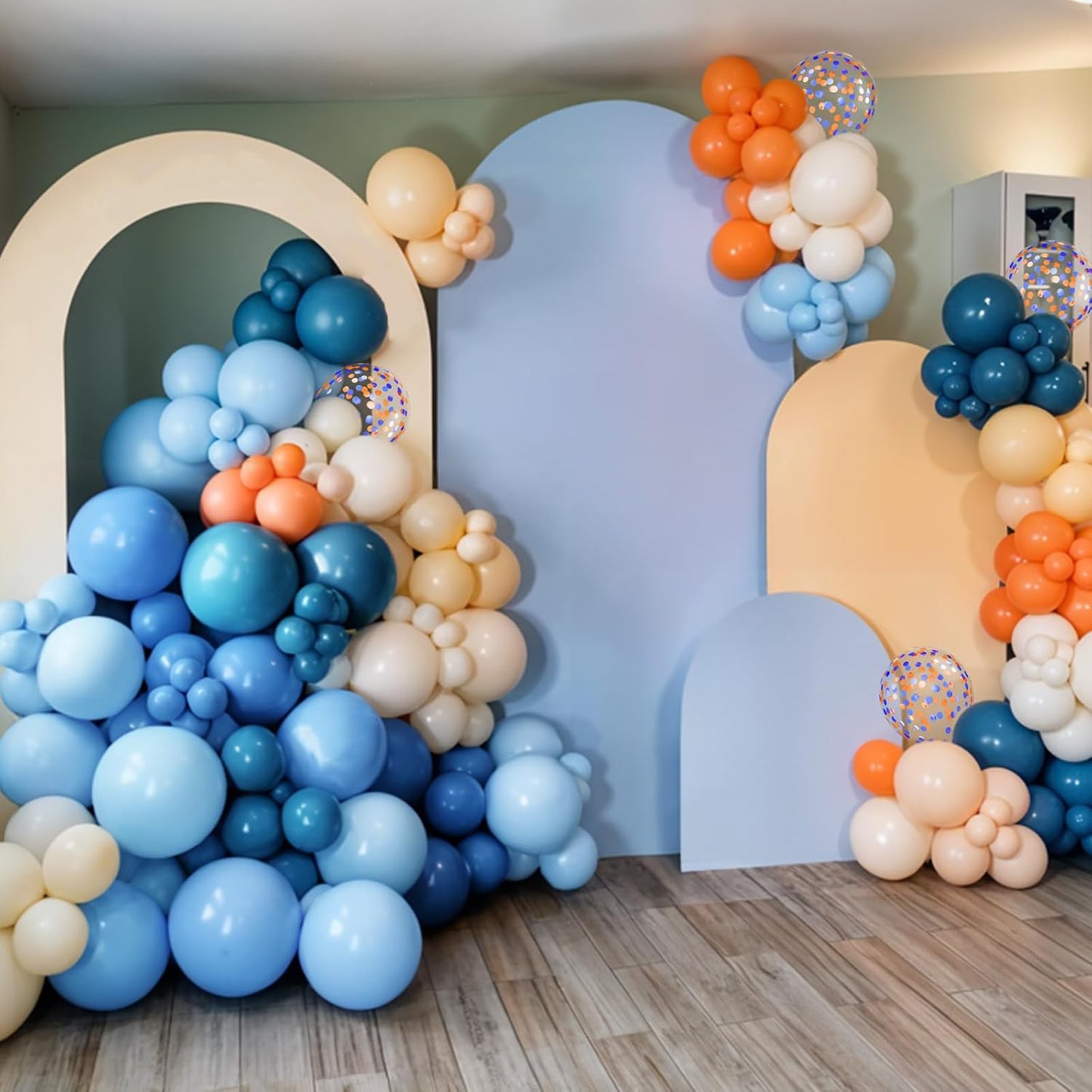 Blue and Orange Balloons, 12 Inch Orange Light Blue Nude Apricot Confetti Balloons for Boys Party Supplies Birthday Baby Shower Party Decorations