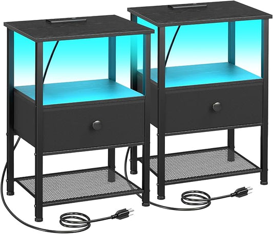 LOAKEKEL Night Stand Set 2, LED Nightstand by LOAKEKEL