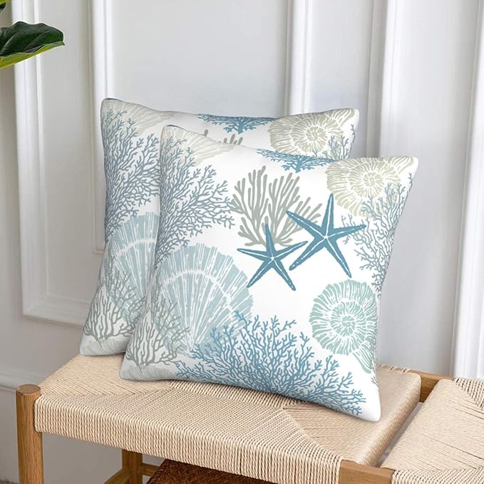 Nautical Coastal Throw Pillow Covers 20x20 Set of 2, Beach Themed Ocean - Image 4