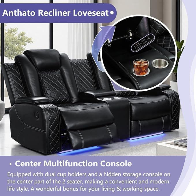 Power Recliner Loveseat, Living Room Furniture Sets, Breathing Leather - Image 3