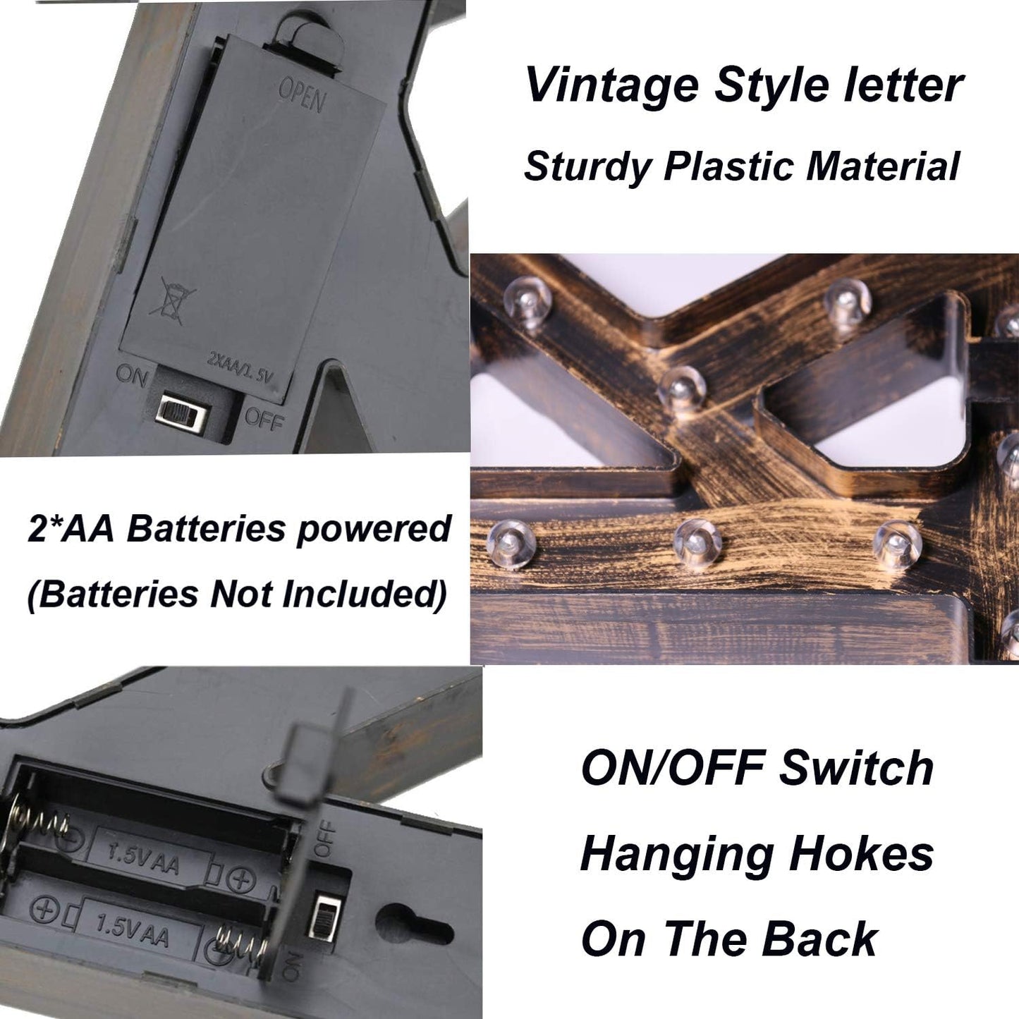 OYCBUZO Golden Black Led Marquee Letter - Industrial, Vintage Style Light Up Alphabet Letter Sign for Cafe Wedding Birthday Party Christmas Lamp Home Bar Initials Decor - X