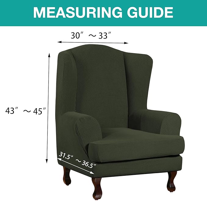 Turquoize Wingback Chair Covers 2 Piece Wing Chair Slipcover Stretch Slipcovers - Image 5