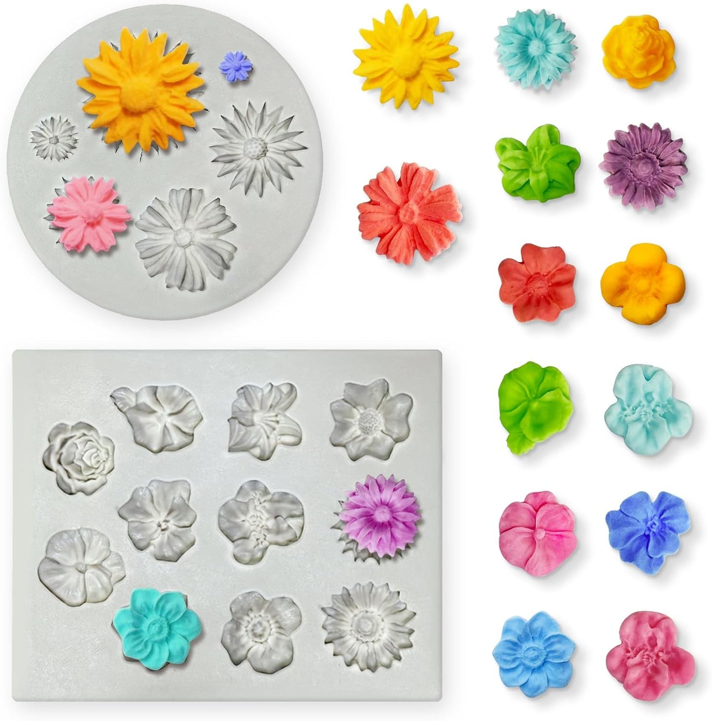 2 Pcs Flower Silicone Molds, Fondant Cake Flower Mold Silicone Polymer Clay Molds Daisy Rose Clay Mold for Cupcake DIY Crafts Cake Decoration