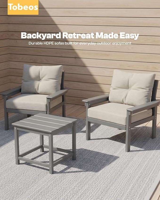 HDPE 3 Piece Patio Furniture Set, All-Weather Outdoor Couch Set - Image 5