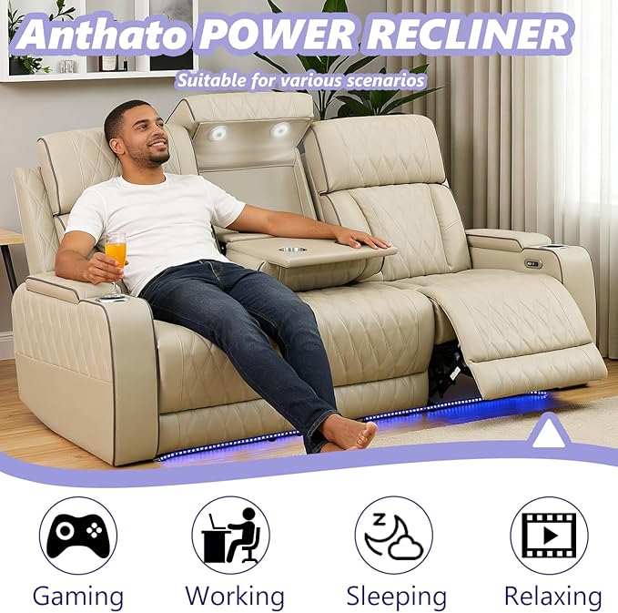 Power Recliner Sofa Set, Leather Reclining Couch & Chair Set, Living Room - Image 3