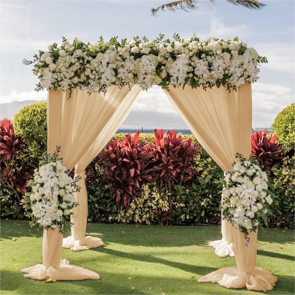 Wedding Arch Draping Fabric 1 Panel 30'' x 18FT Champagne Sheer Chiffon Arch Drapery for Bridal Shower Backdrop Outdoor Party Arches Church Ceremony Decoration
