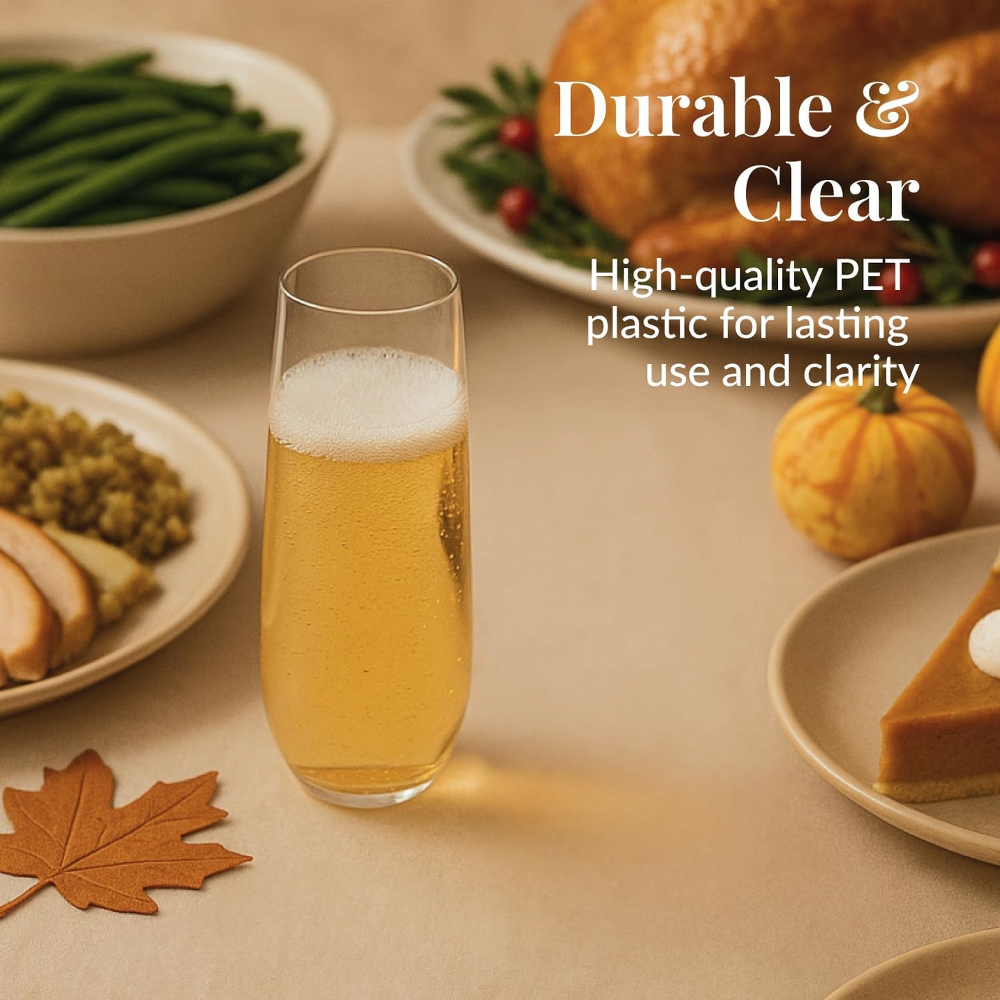 Prestee 24-Pack Stemless Plastic Champagne Flutes - 9 oz Clear Disposable Glasses for Wine, Cocktails, Mimosas - Champagne Flutes Plastic for Parties and Celebrations