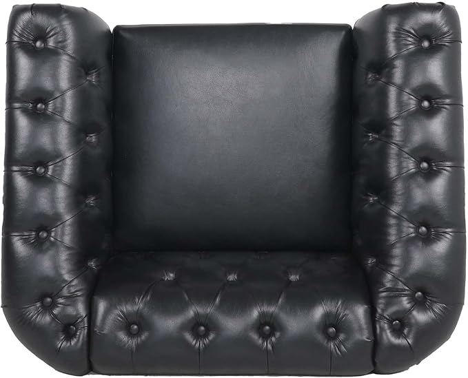 LEVNARY Leather Upholstered Armchair, Mid-Century Modern Single Sofa Chair - Image 4