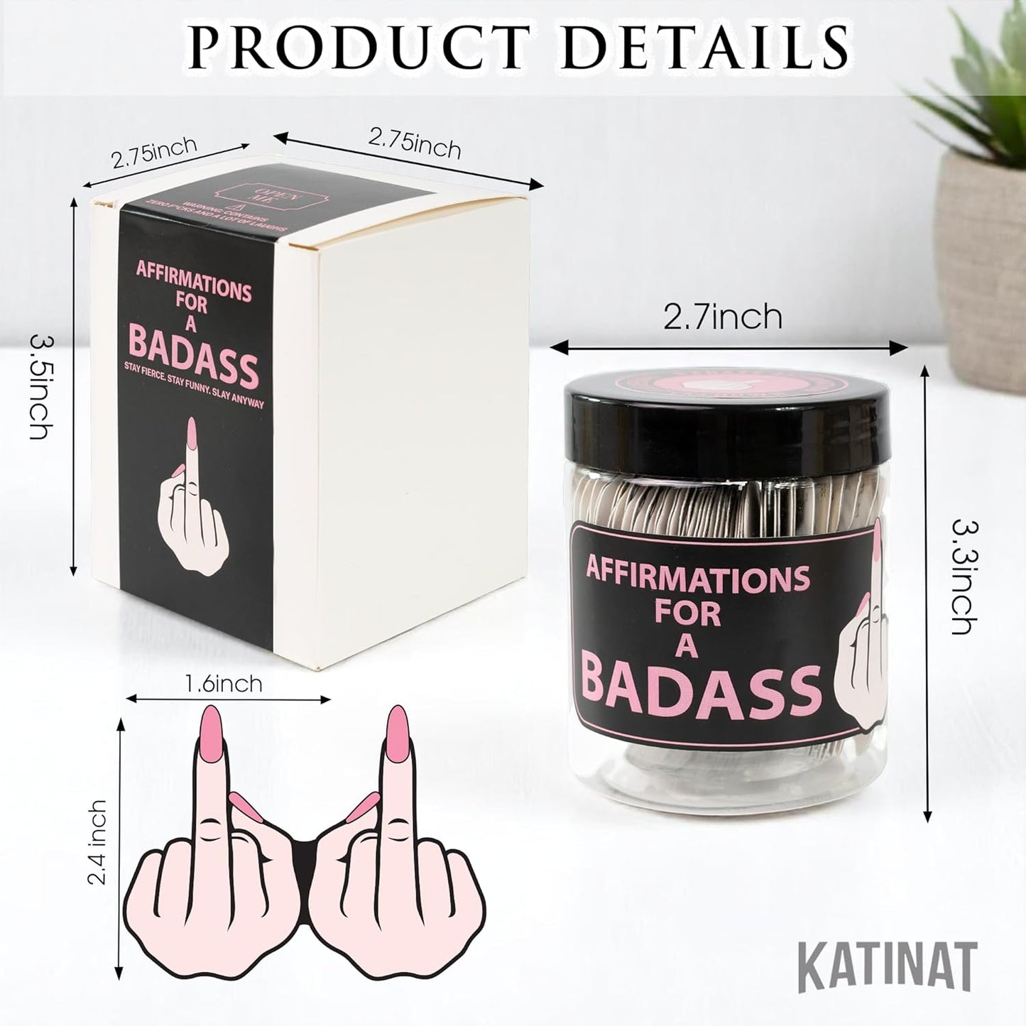 Badass Affirmation Jar – 60 Daily Affirmation Cards, Middle Finger Gifts for Women, Funny Birthday Gifts for Best Friends, Self Care Gift for Women, Encouragement Gift for Coworkers