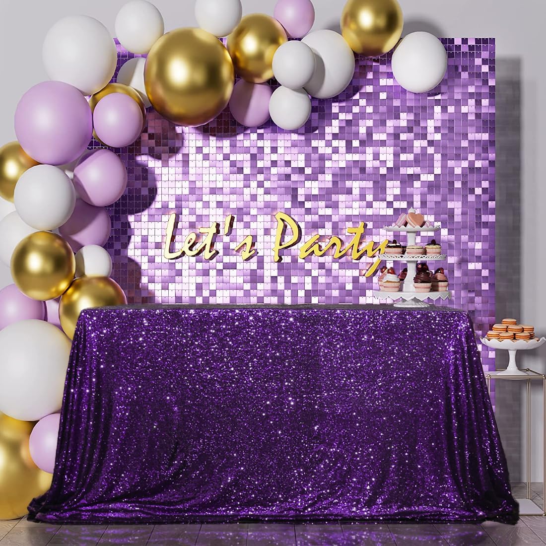 SquarePie Sequin Tablecloth 50 x 72 Inch Purple Sparkly Table Cloth for Wedding Halloween Party