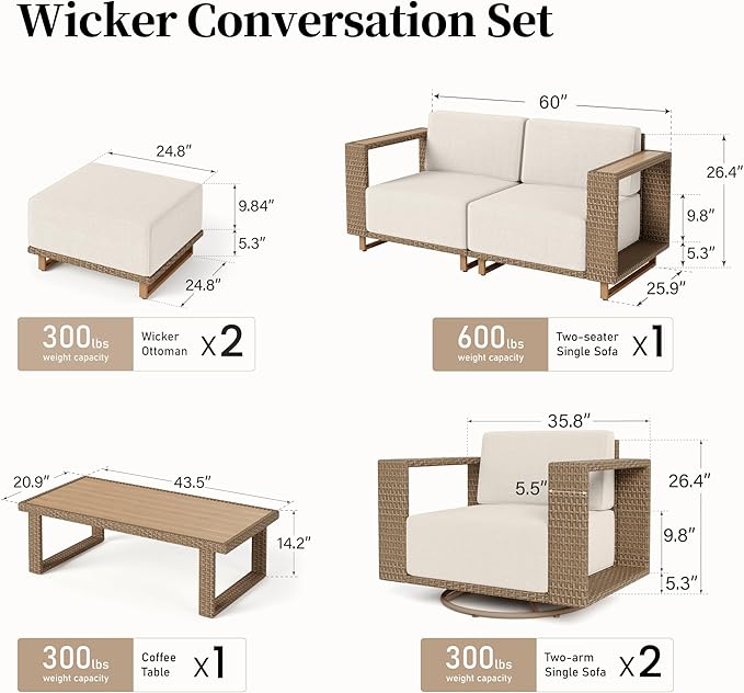 SUNSHINE VALLEY 6 Pieces Patio Furniture Set, Outdoor Wicker Conversation Set - Image 6