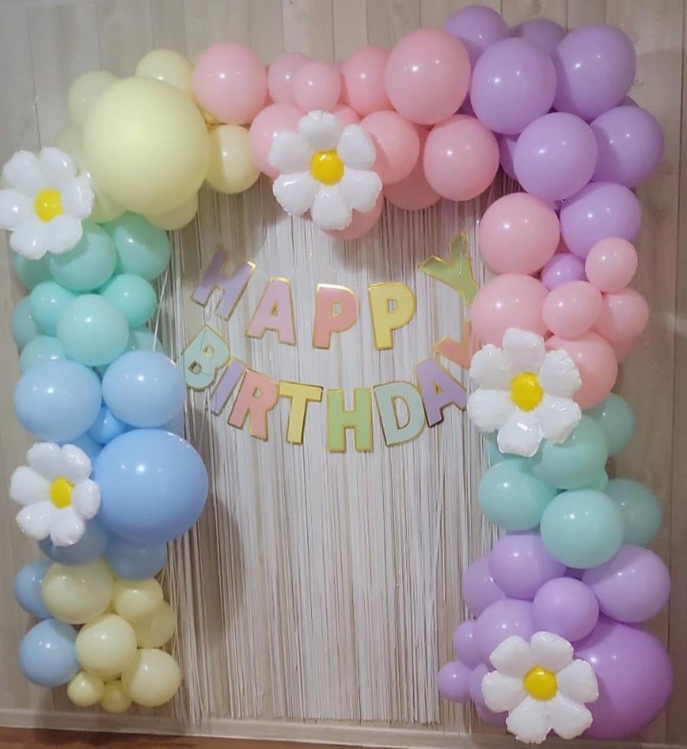 100-Pack Mix Macaron Balloons Kit, Helium Quality Paetel Pink Blue Purple Green and Yellow Latex Balloons for Birthday, Baby Shower, Spring Daisy Floral Theme Party Decoration