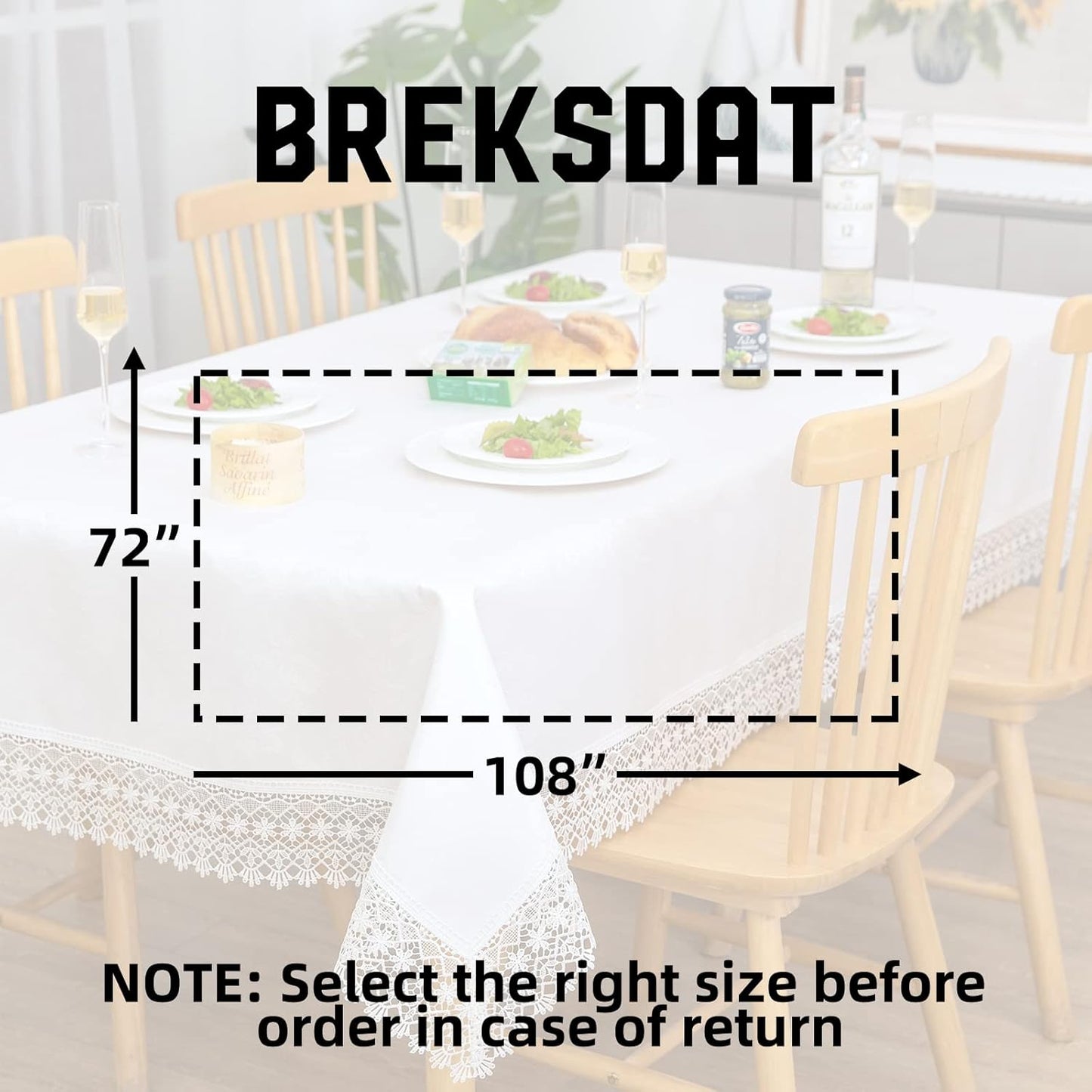 White lace Premium Rectangle Farmhouse Tablecloth Waterproof OilProof SpillProof AntiShrink Soft Wrinkle Resistant Decorative Fabric Table Cover Kitchen Dinning Party Wedding Banquet