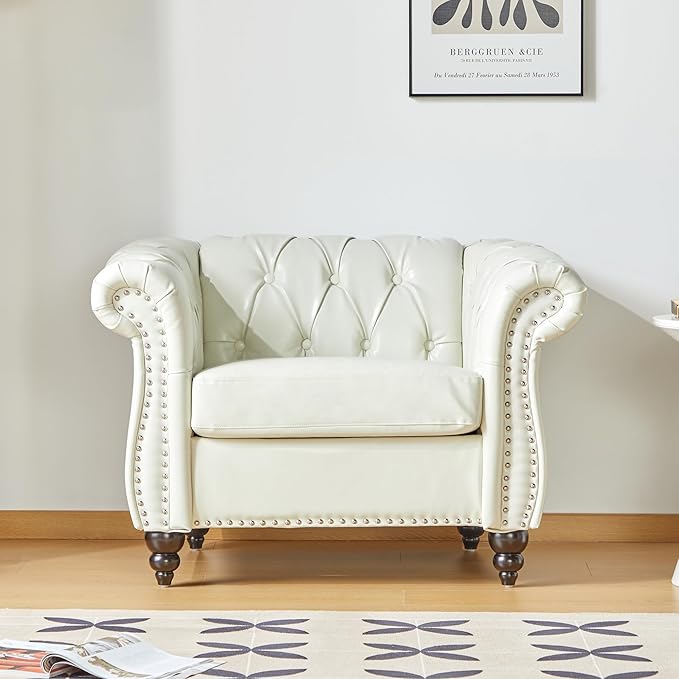 AVZEAR Leather Upholstered Armchair, Mid-Century Modern Single Sofa Chair by AVZEAR