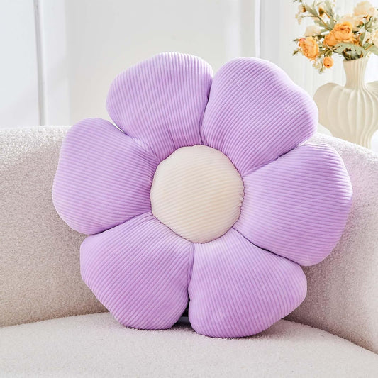 Lavender Flower Pillow, 17.7" Cute Flower Shaped Floor Pillow, Aesthetic Floral Plush Daisy Decorative Throw Pillows for Bed Sofa Couch