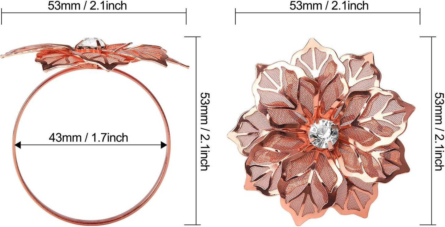 KPOSIYA Hollow Out Flower Napkin Ring Holder Metal Napkin Rings Set of 20 for Wedding Party Holiday Banquet Christmas Dinner Delicate Serviette Buckles Decor Favor (20, Flower-Rose Gold)