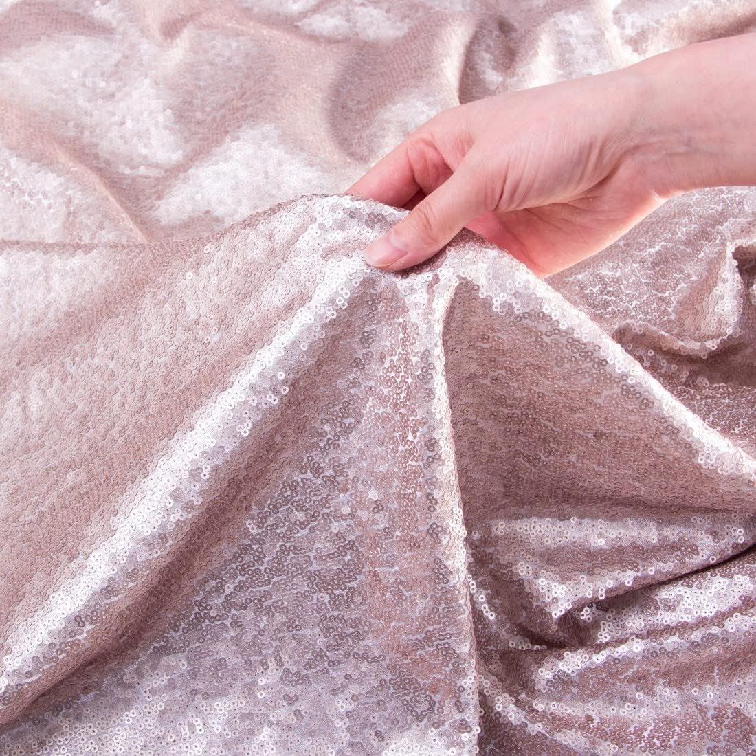 Poise3EHome 6Ft x 6Ft Champagne Sequin Backdrop, Glitter Thick Sequin Background Drapes, Sequence Xmas Thanksgiving Backdrop for Wedding Party Holiday Festival Decor