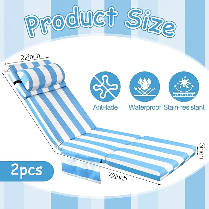 Wenqik 2 Pcs Outdoor Chaise Lounge Cushion - Image 2