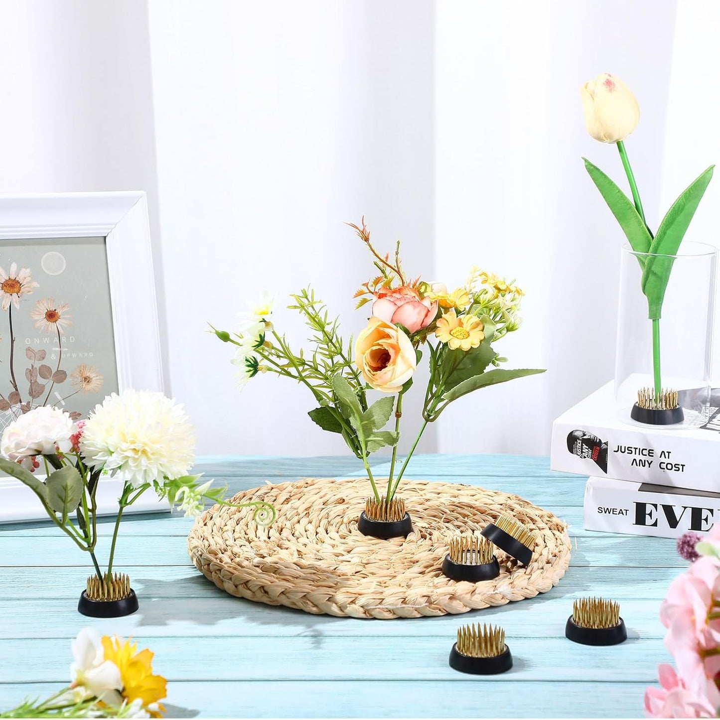 Kritkin 24 Pieces Flower Frogs Holder Mini Floral Round Flower Japanese Arranger Fixed Pin Holder for Arrangements Floral Plant Small Vase Ikebana Decoration Supplies Plant Fixation(1.34 Inch,Gold)