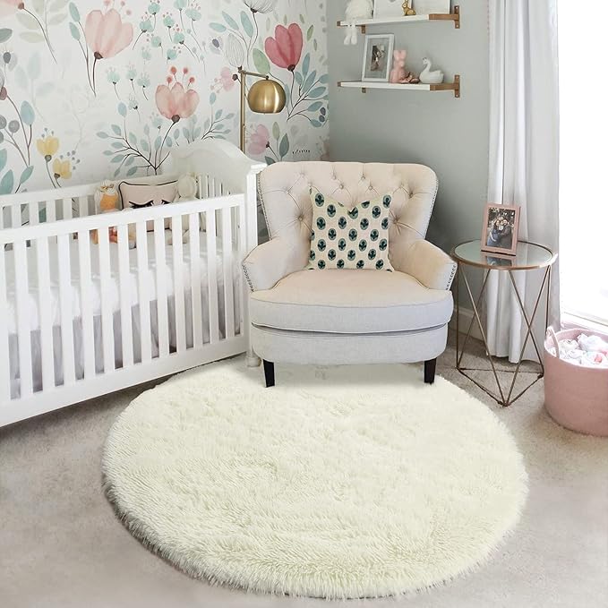 Amdrebio Ivory White Small Round Rug 3Ft - Image 7